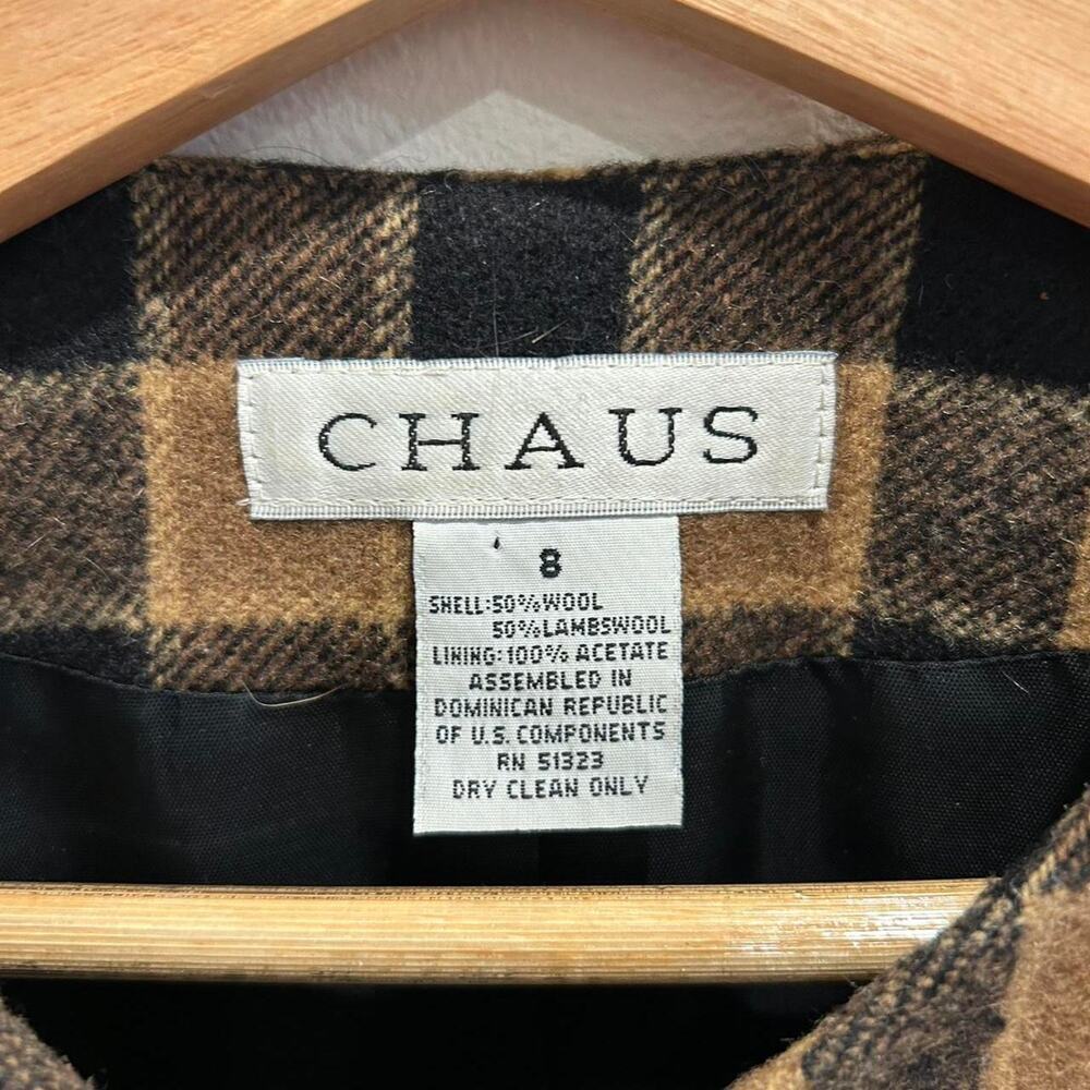 Vintage CHAUS 100% wool/ lamswool brown/black plaid blazer sz 8 - Picture 7 of 8